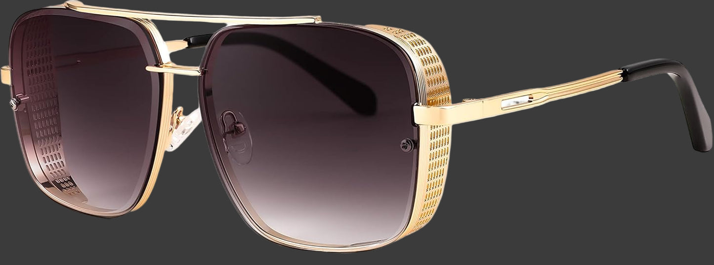 Sunglasses Mens Women Vintage Pilot Square Trendy Metal Steampunk Fishing Driving Sun Glasses B2894