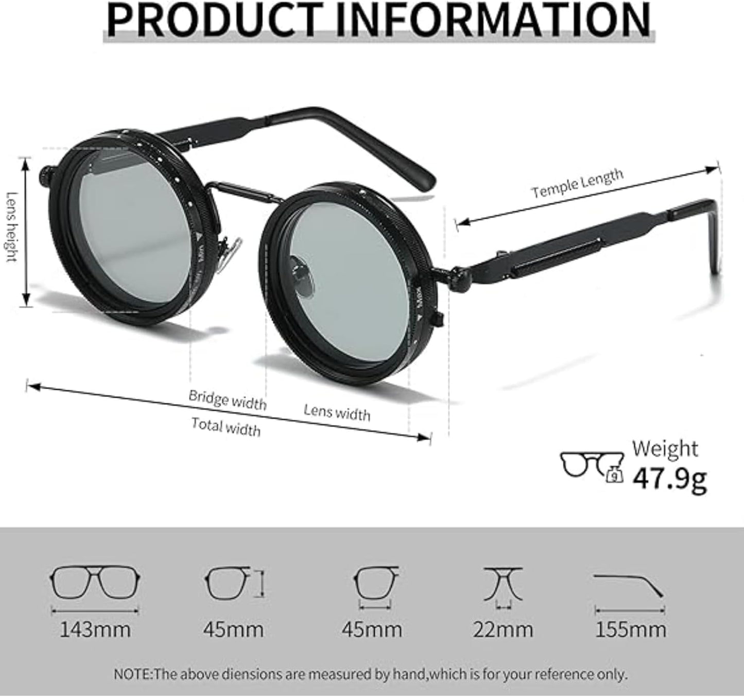 Adjustable Tint Sunglasses,1-9 Gears Retro Metal round Polarized Glasses with ND Filter Lenses