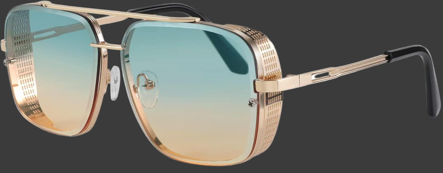 Sunglasses Mens Women Vintage Pilot Square Trendy Metal Steampunk Fishing Driving Sun Glasses B2894