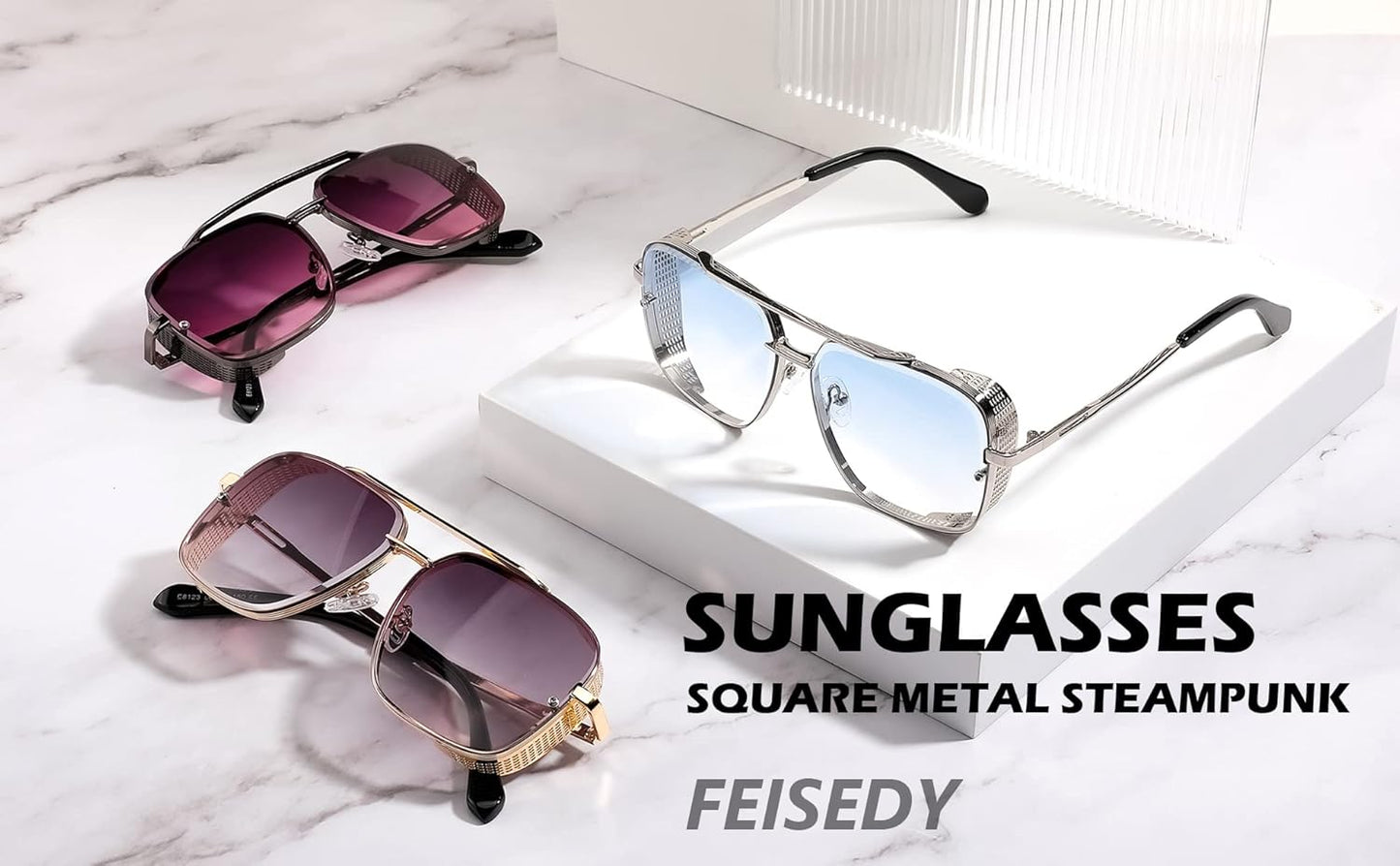 Sunglasses Mens Women Vintage Pilot Square Trendy Metal Steampunk Fishing Driving Sun Glasses B2894