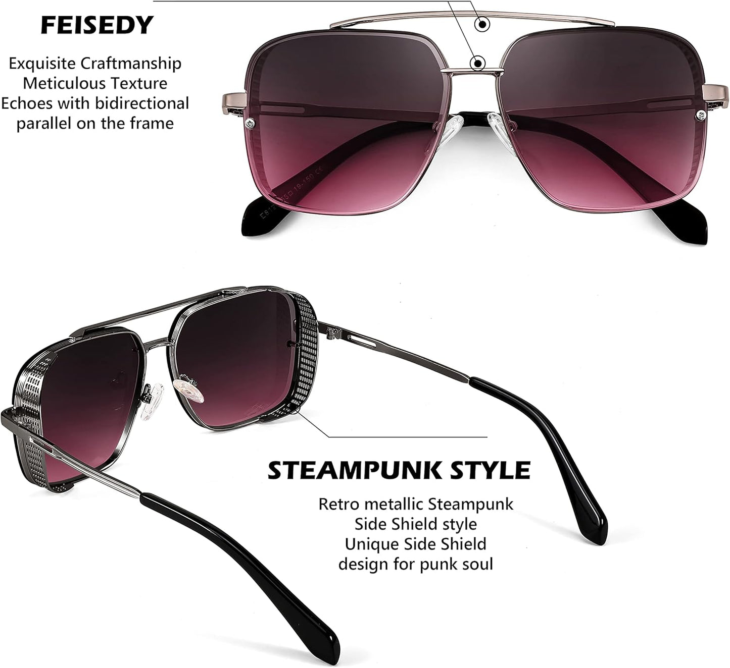 Sunglasses Mens Women Vintage Pilot Square Trendy Metal Steampunk Fishing Driving Sun Glasses B2894