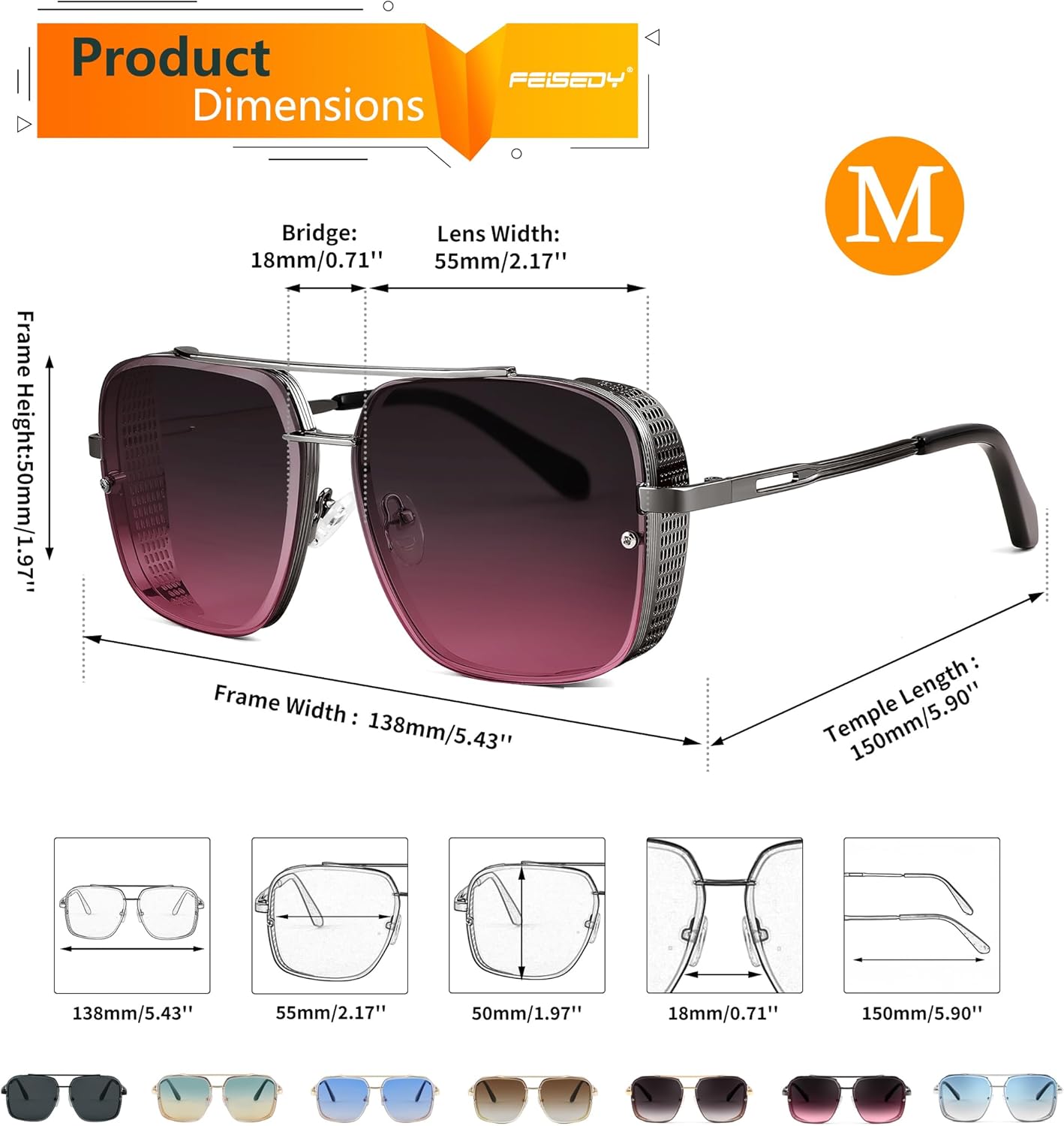 Sunglasses Mens Women Vintage Pilot Square Trendy Metal Steampunk Fishing Driving Sun Glasses B2894