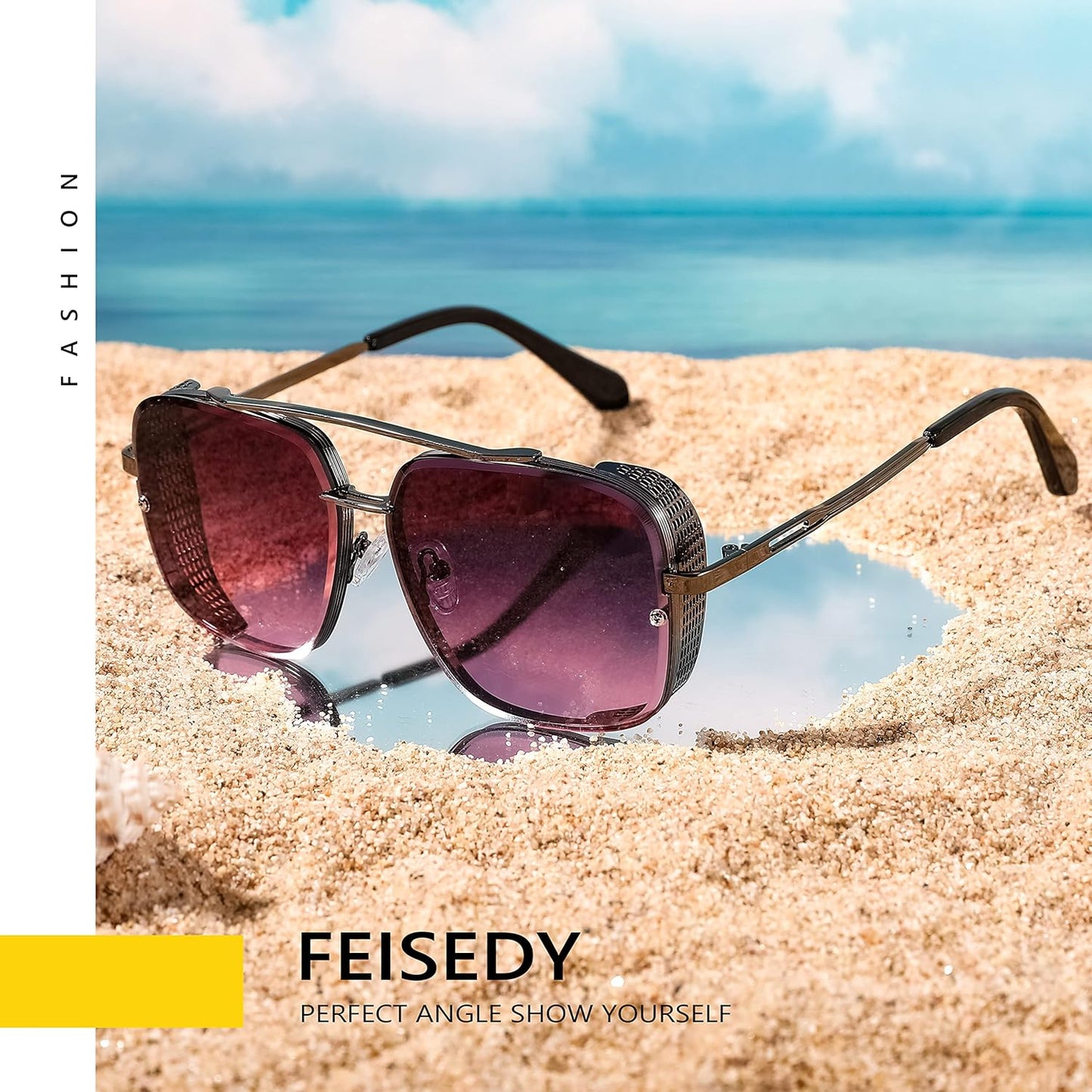 Sunglasses Mens Women Vintage Pilot Square Trendy Metal Steampunk Fishing Driving Sun Glasses B2894