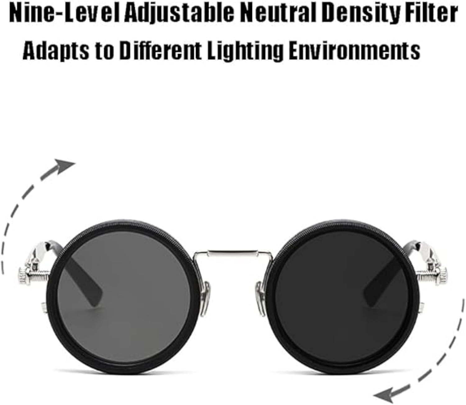 Adjustable Tint Sunglasses,1-9 Gears Retro Metal round Polarized Glasses with ND Filter Lenses