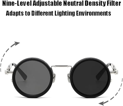 Adjustable Tint Sunglasses,1-9 Gears Retro Metal round Polarized Glasses with ND Filter Lenses