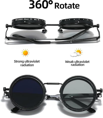 Adjustable Tint Sunglasses,1-9 Gears Retro Metal round Polarized Glasses with ND Filter Lenses