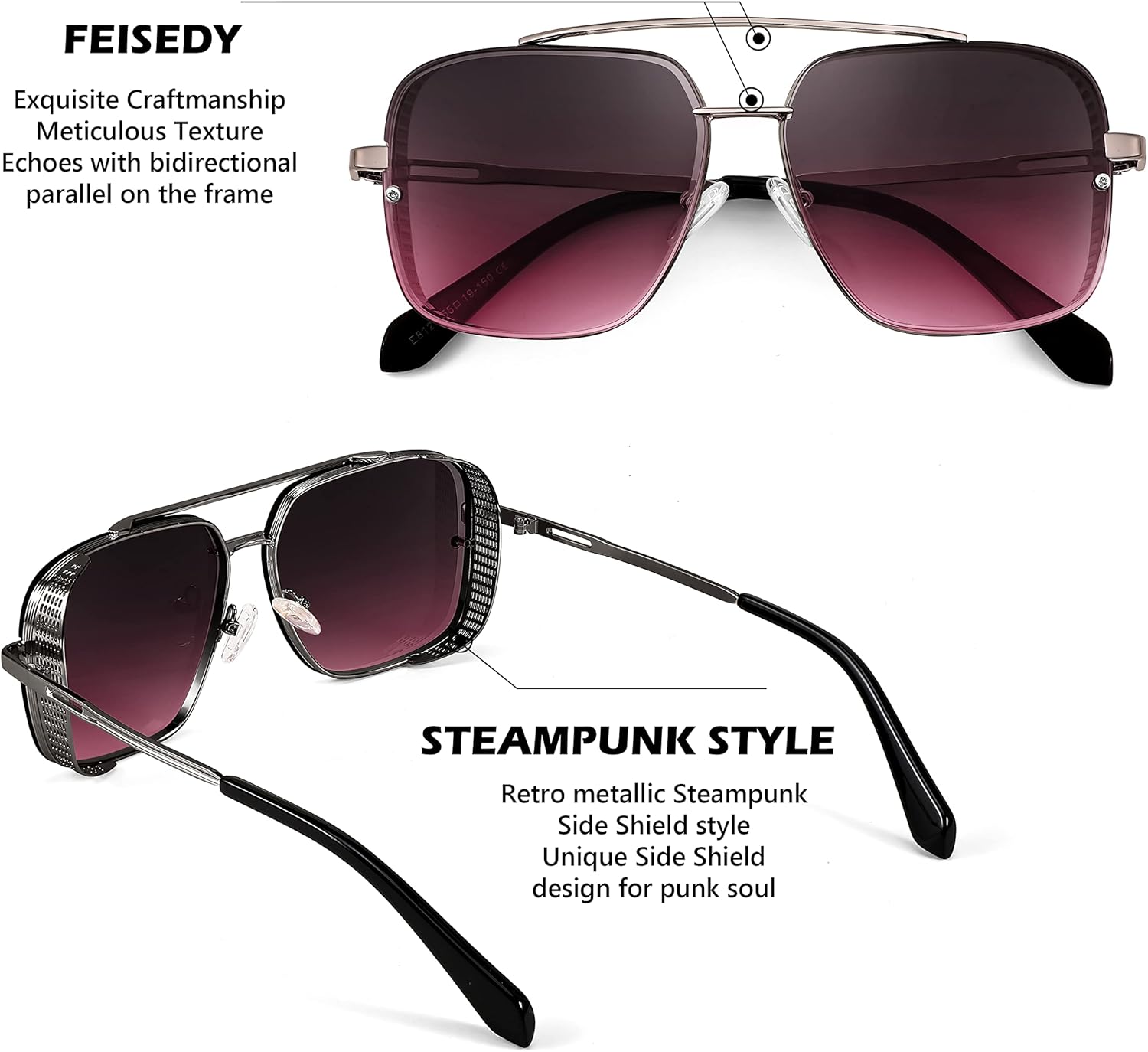 Sunglasses Mens Women Vintage Pilot Square Trendy Metal Steampunk Fishing Driving Sun Glasses B2894