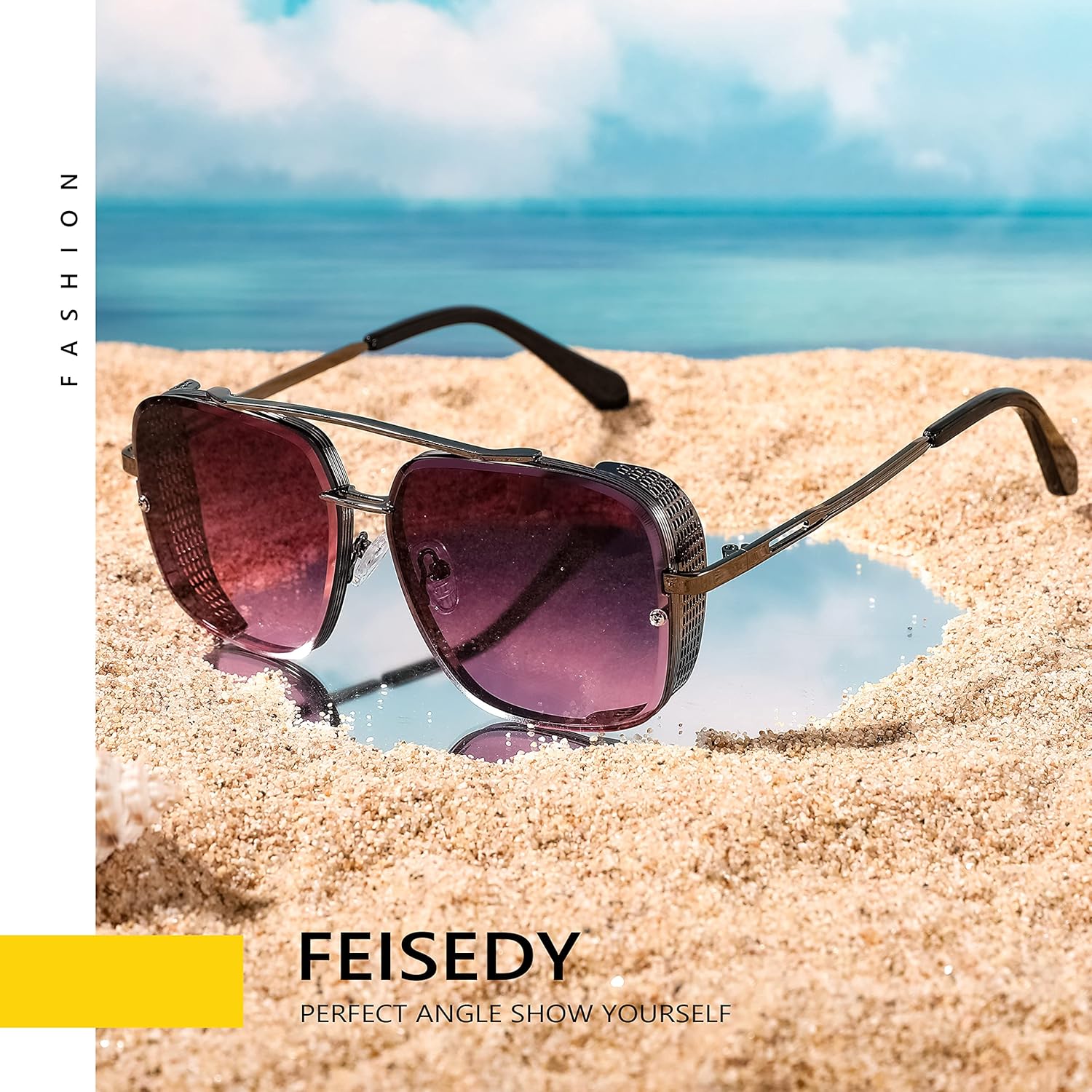 Sunglasses Mens Women Vintage Pilot Square Trendy Metal Steampunk Fishing Driving Sun Glasses B2894